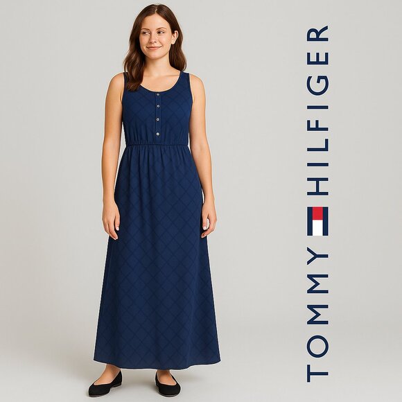NEW Tommy Hilfiger Women's Long Maxi Dress Sleeveless Polo Size Small Black Blue - Picture 1 of 9